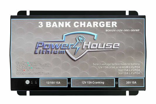 PowerHouse 3-BANK WATERPROOF BATTERY CHARGER 12V-16V-36V